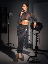 Karter Embellished Split Mesh Skirt Set In Black